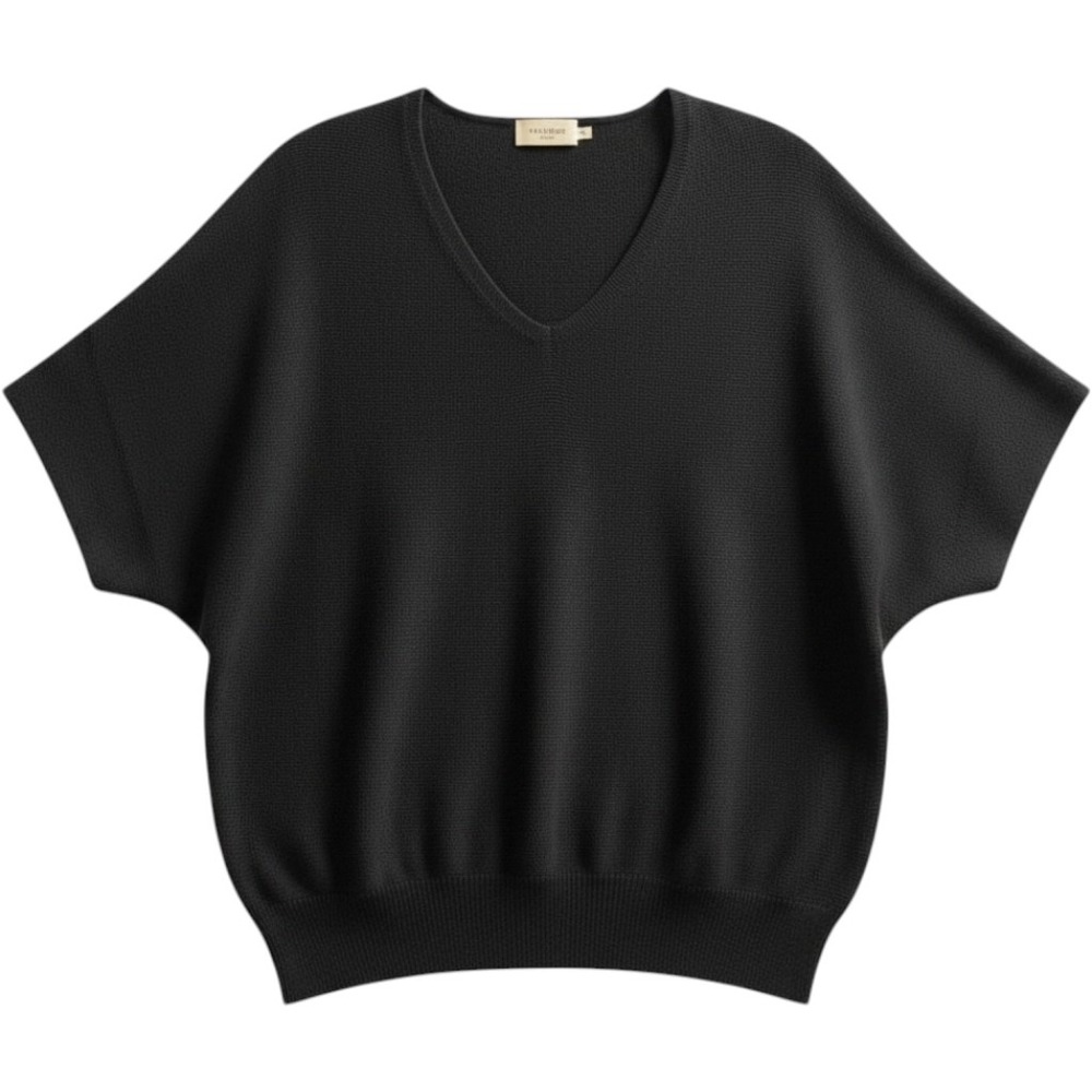 The Reset R label Sweater Top  S/M Black 100% Wool V-Neck Dolman Short Sleeve